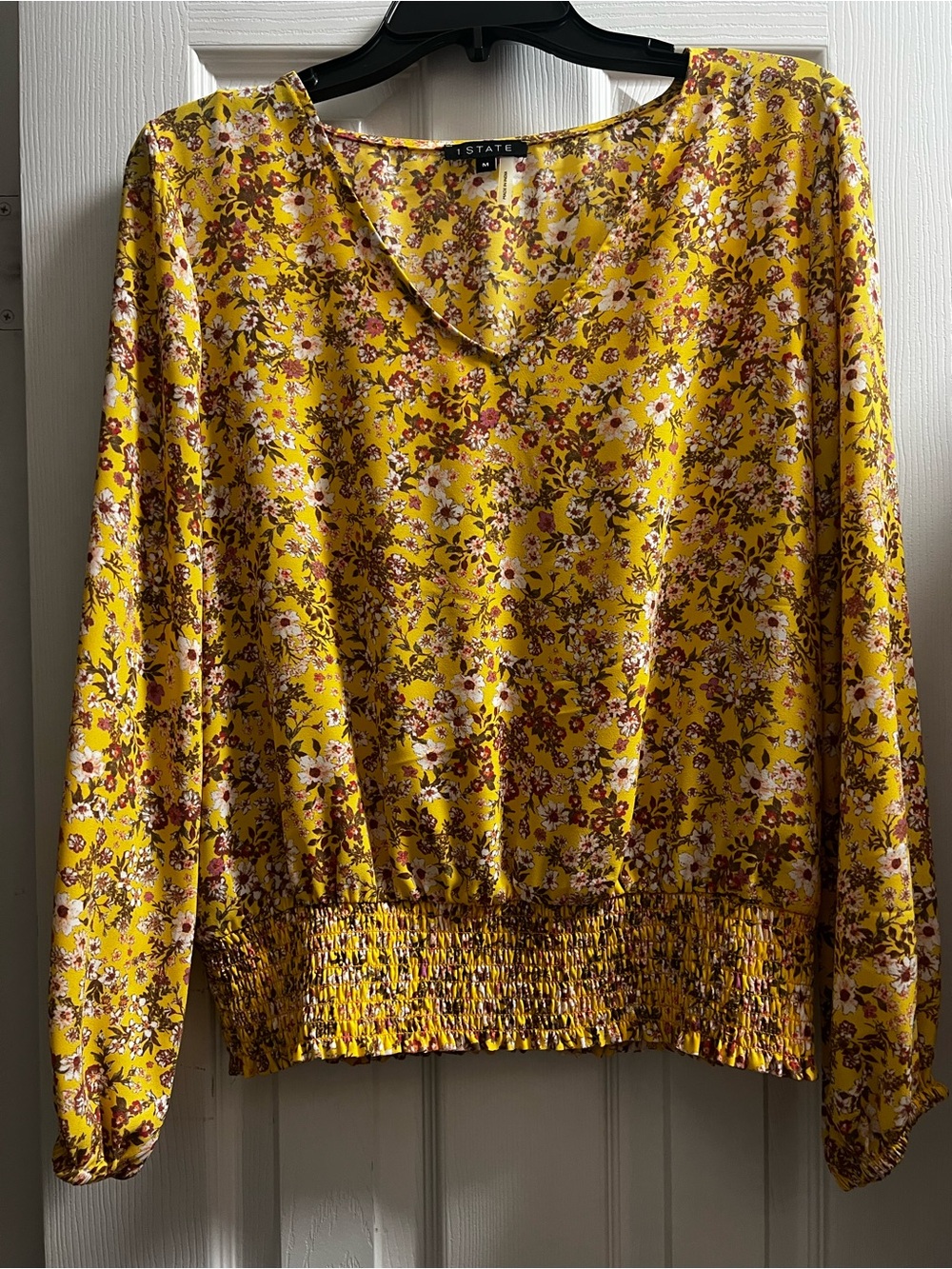 1. STATE Yellow Floral V-Neck Long Sleeve Blouse